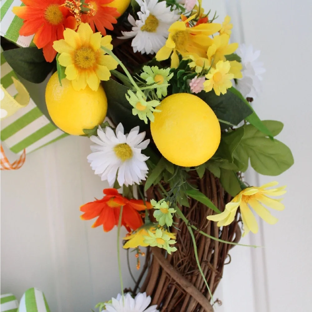 Summer Lemon Grapevine Welcome Wreath for Front Door, Citrus Decor for Home - Picture 4 of 12
